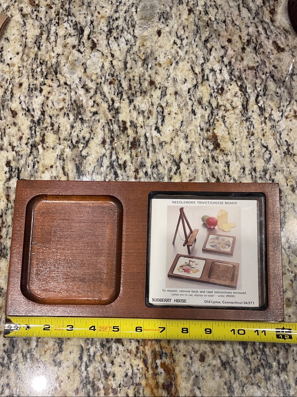 Sudberry House Wooden Trivet & Cheese Board w glass cover for needle work